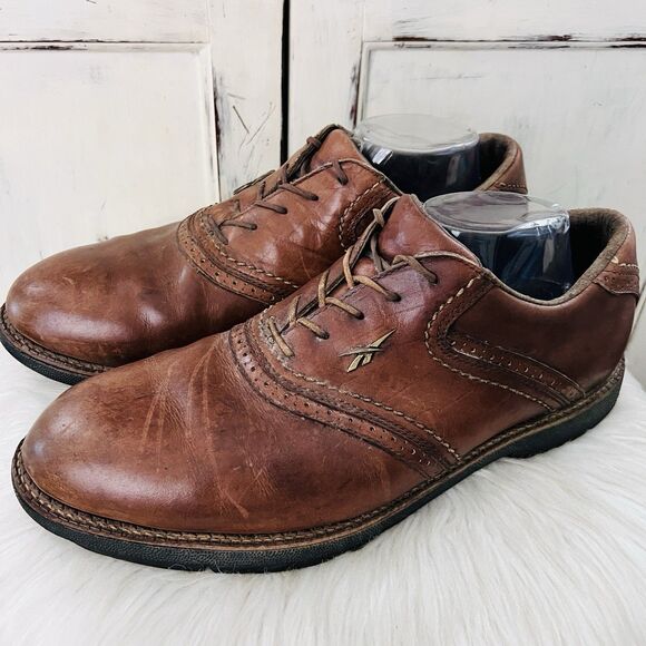 Reebok Brown Leather Worn Distressed Spikeless Golf Sneakers Mens Size 11.5W - Picture 1 of 7